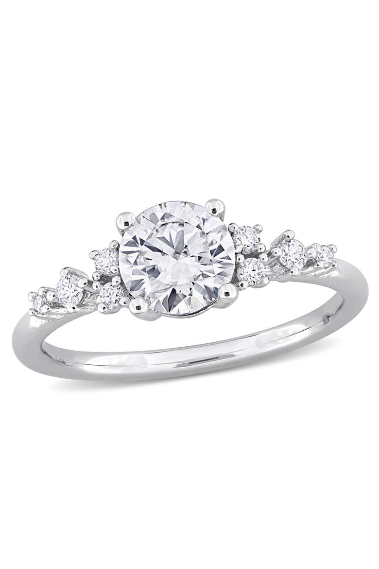 Moissanite Cluster Engagement Ring Sterling Silver, Main, color, Sterling Silver