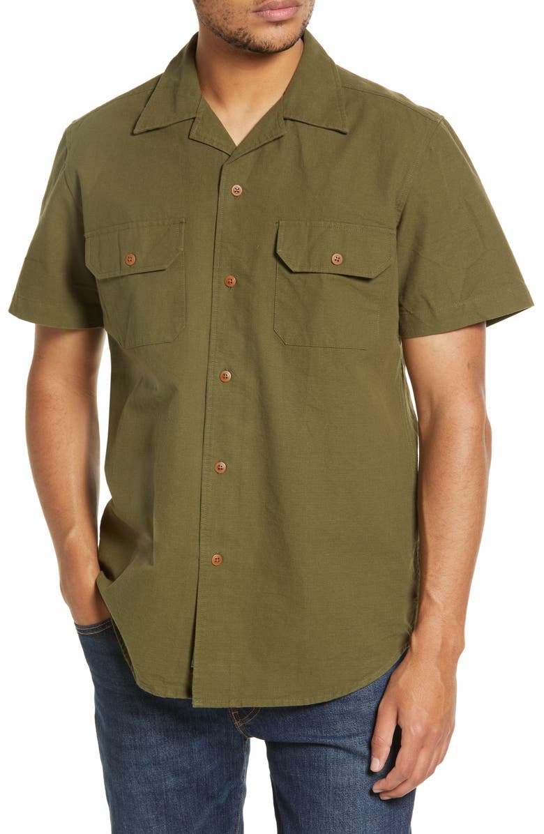 Schott NYC Men's Cotton Ripstop Short Sleeve Button-Up Shirt, Main, color, 