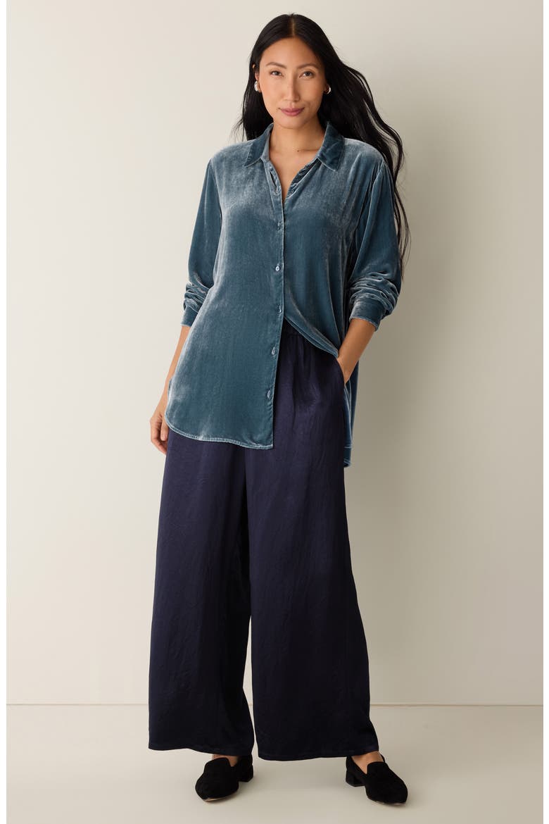 Velvet Button-Up Shirt, Alternate, color, SEA SPRAY