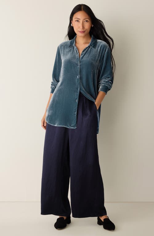Eileen Fisher Velvet Button-up Shirt In Blue