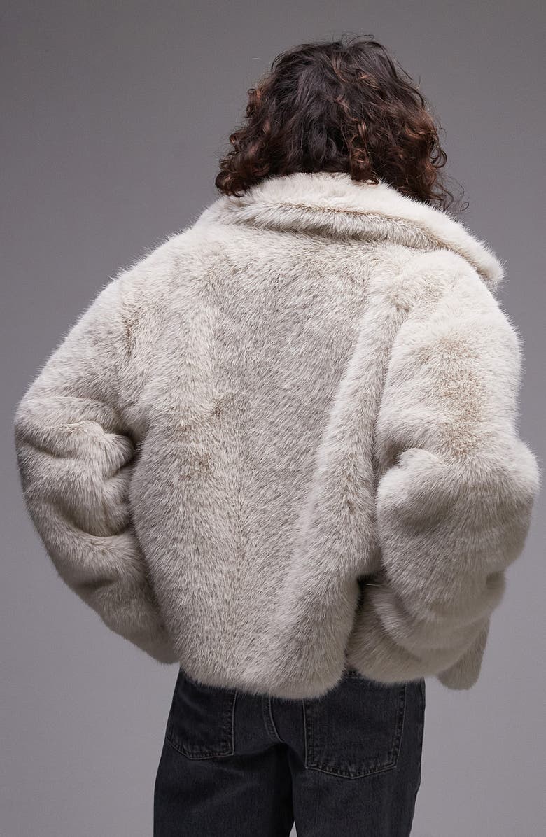 Topshop Zip Front Faux Fur Coat, Alternate, color, 