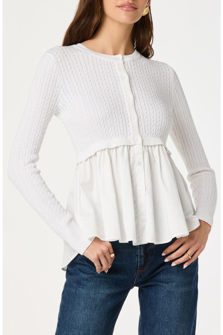 Mixed Media Peplum Top, Alternate, color, WHITE
