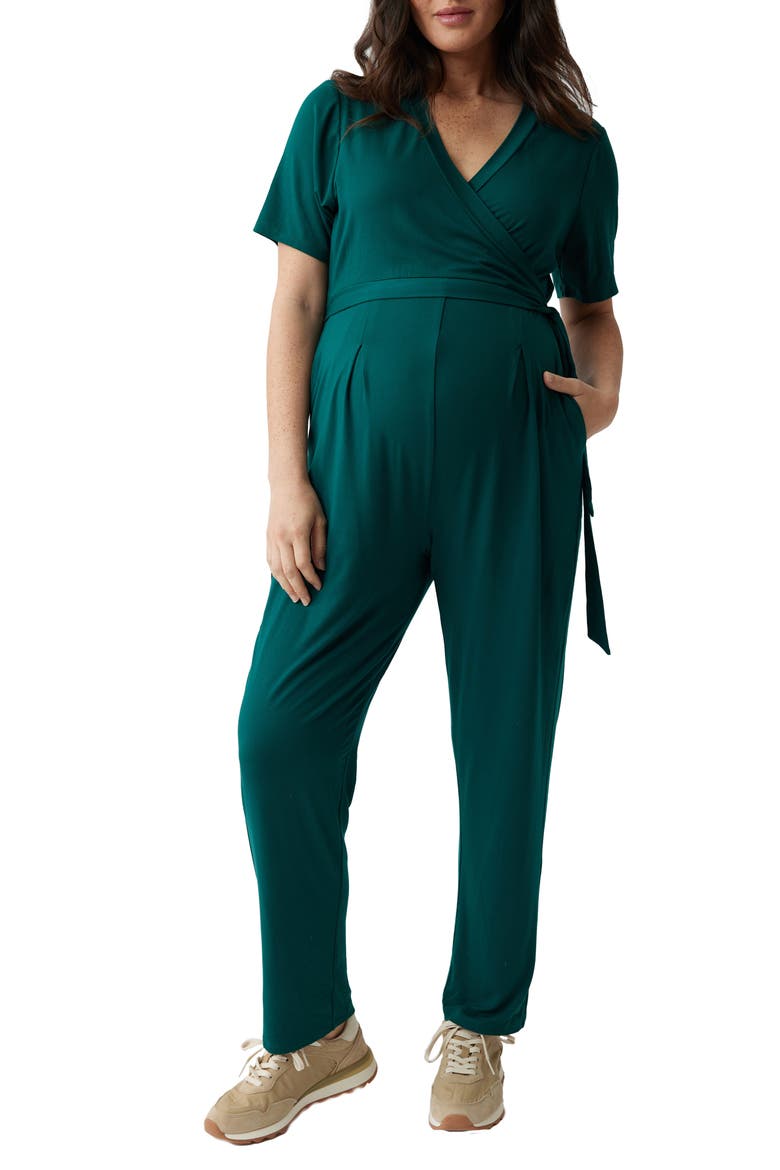 Ingrid & Isabel® Crop Jersey Maternity/Nursing Jumpsuit, Main, color, BTNCL GRN
