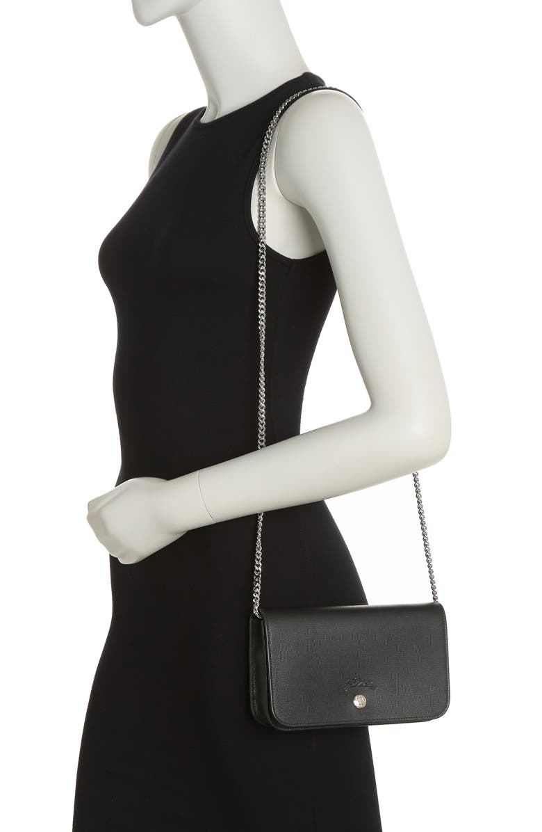 Longchamp Le Pliage Neo Wallet on a Chain, Alternate, color, Black