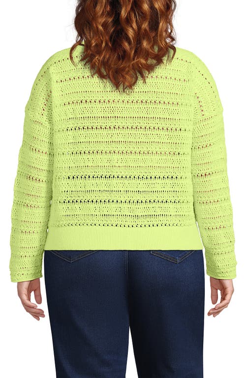 Lands' End Cotton Blend Pointelle Crew Neck Sweater In Green
