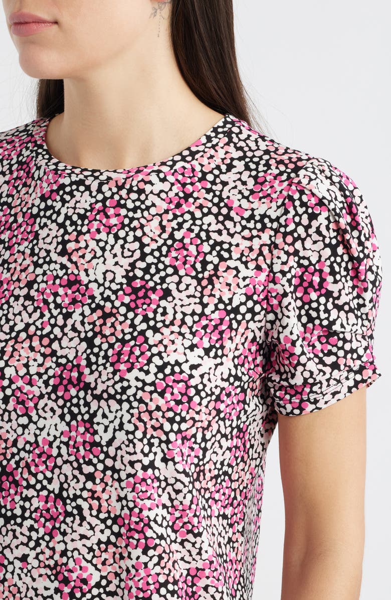 AK ANNE KLEIN Print Pleat Short Sleeve Top, Alternate, color, Pink Berry Multi