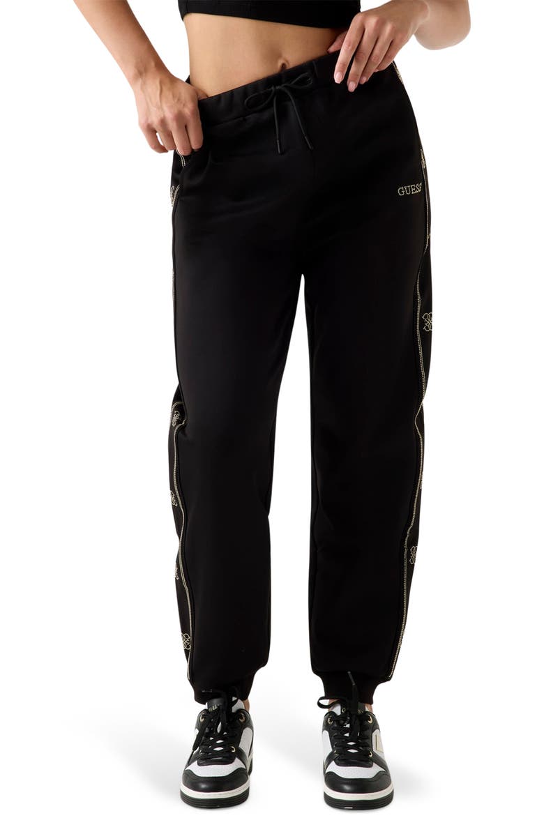 GUESS Octavia Rhinestone Joggers, Main, color, Black