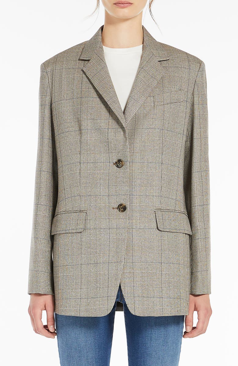 Weekend Max Mara Burgos Plaid Wool Blazer, Main, color, Biscuit