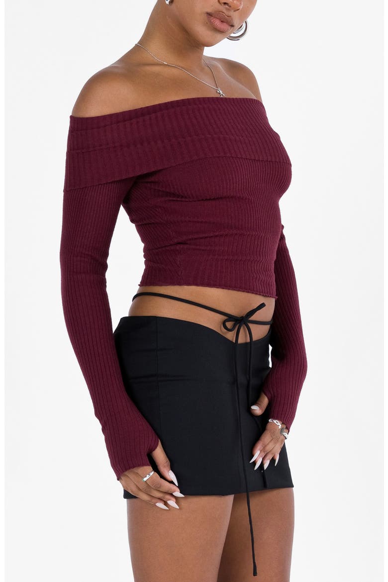 Morley Foldover Off the Shoulder Rib Sweater, Alternate, color, DARK RED