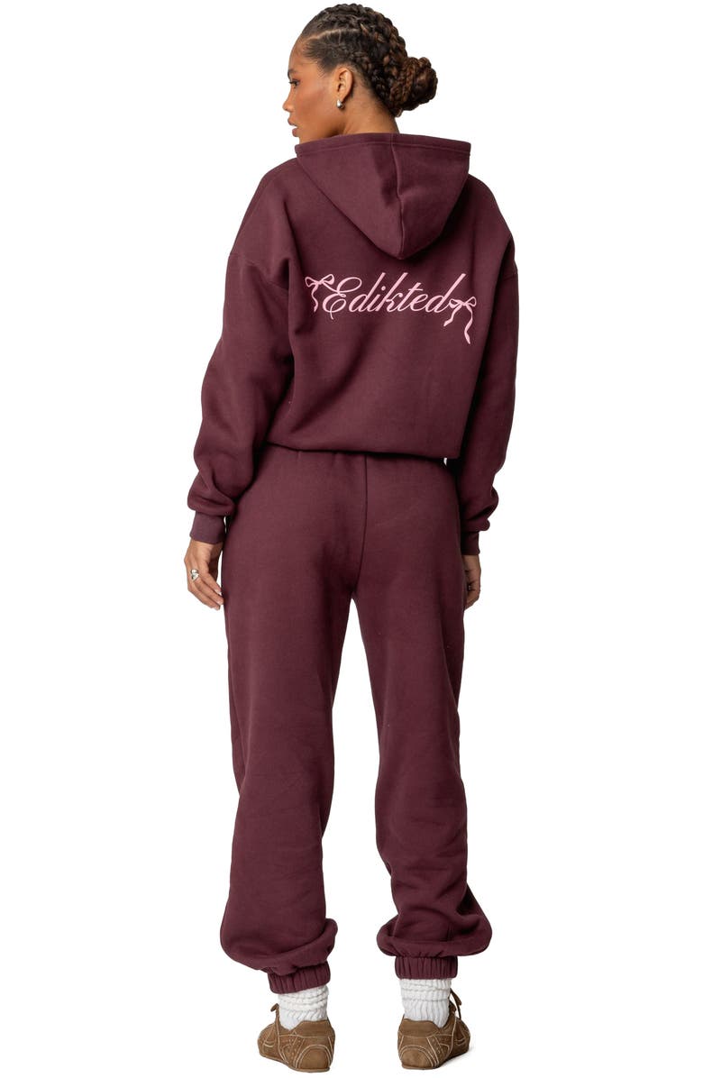 EDIKTED Sasha Bow Detail Hoodie, Alternate, color, Burgundy