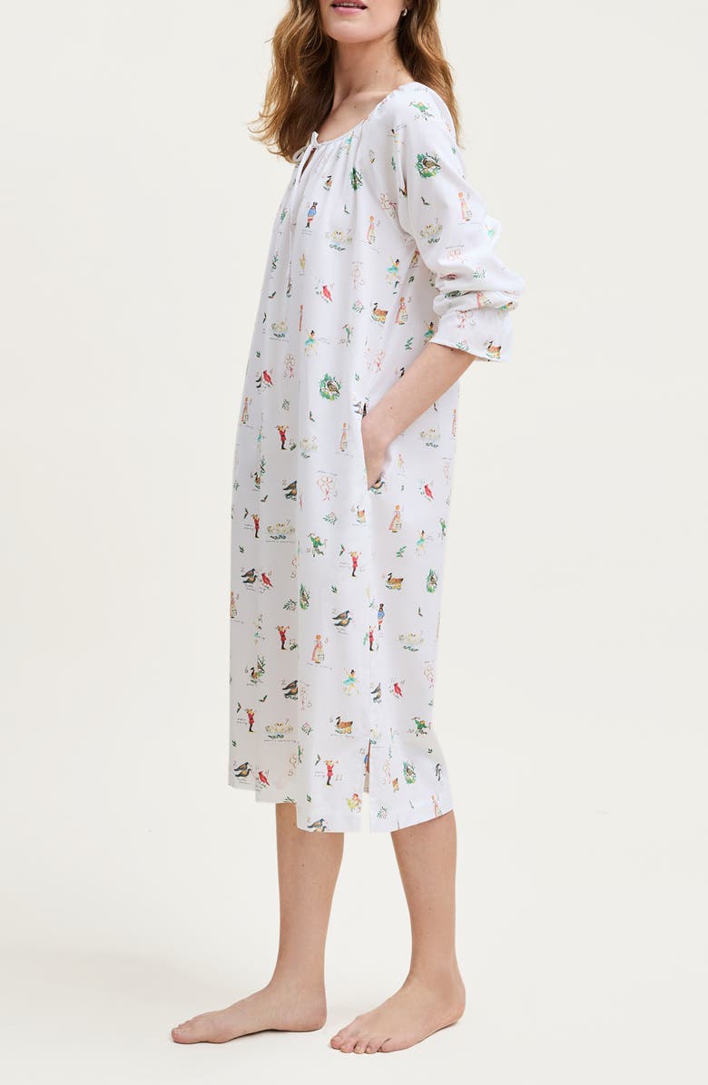 Petite Plume Delphine Print Cotton Twill Nightgown, Alternate, color, White