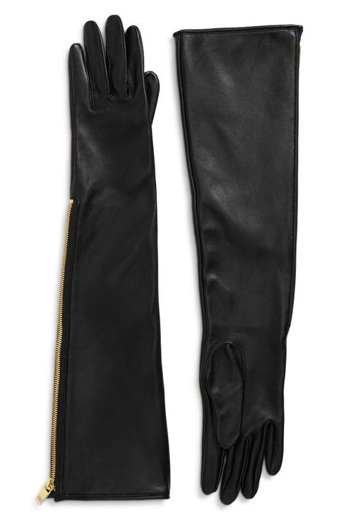 Zip Long Leather Gloves