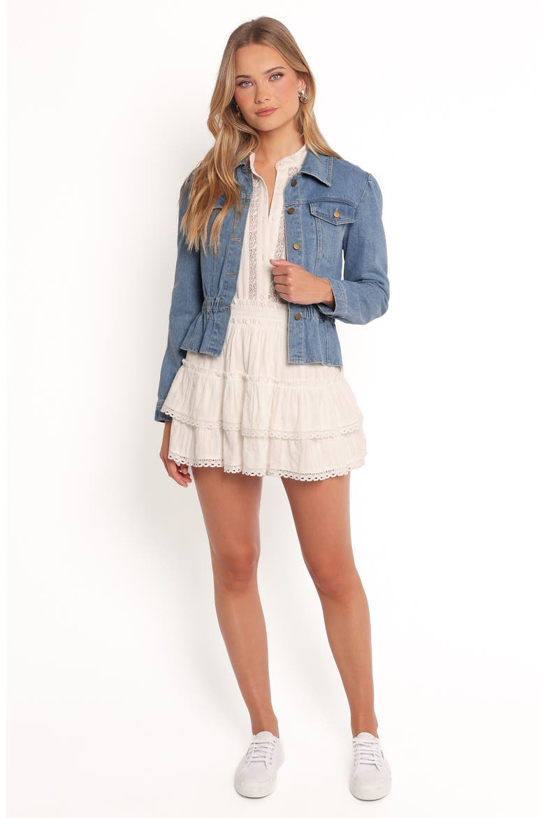 Raine Denim Peplum Jacket, Alternate, color, DENIM