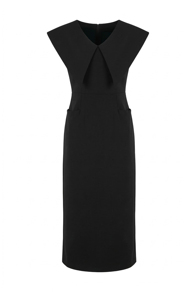 Wide Collar Midi Sheath Dress, Alternate, color, Black