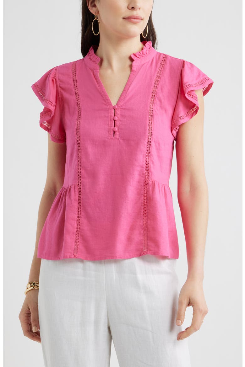 Ruffle Sleeve Popover Top, Main, color, PINK SHOCK