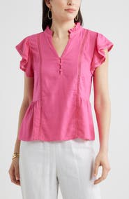 Caslon® Ruffle Sleeve Popover Top