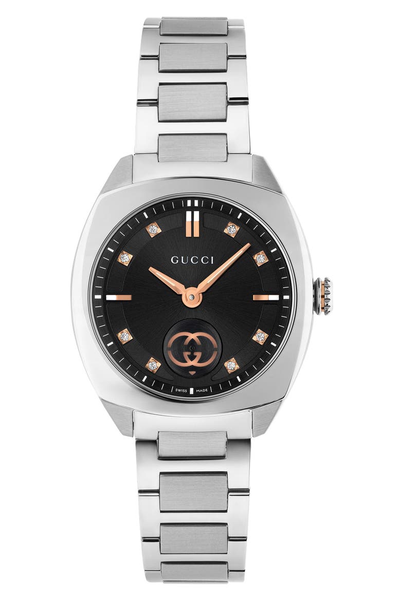 Interlocking Logo Diamond Dial Watch, 29mm, Alternate, color, BLACK/ SILVER