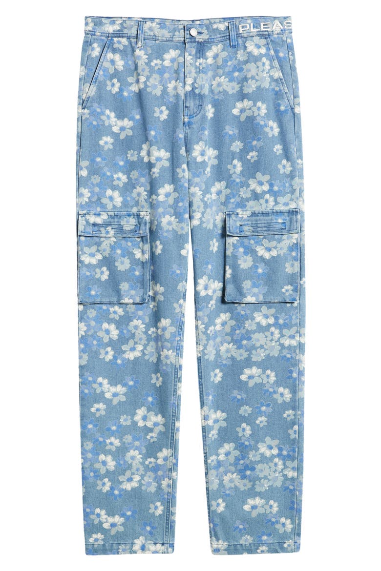 Garden Floral Denim Cargo Pants, Alternate, color, INDIGO