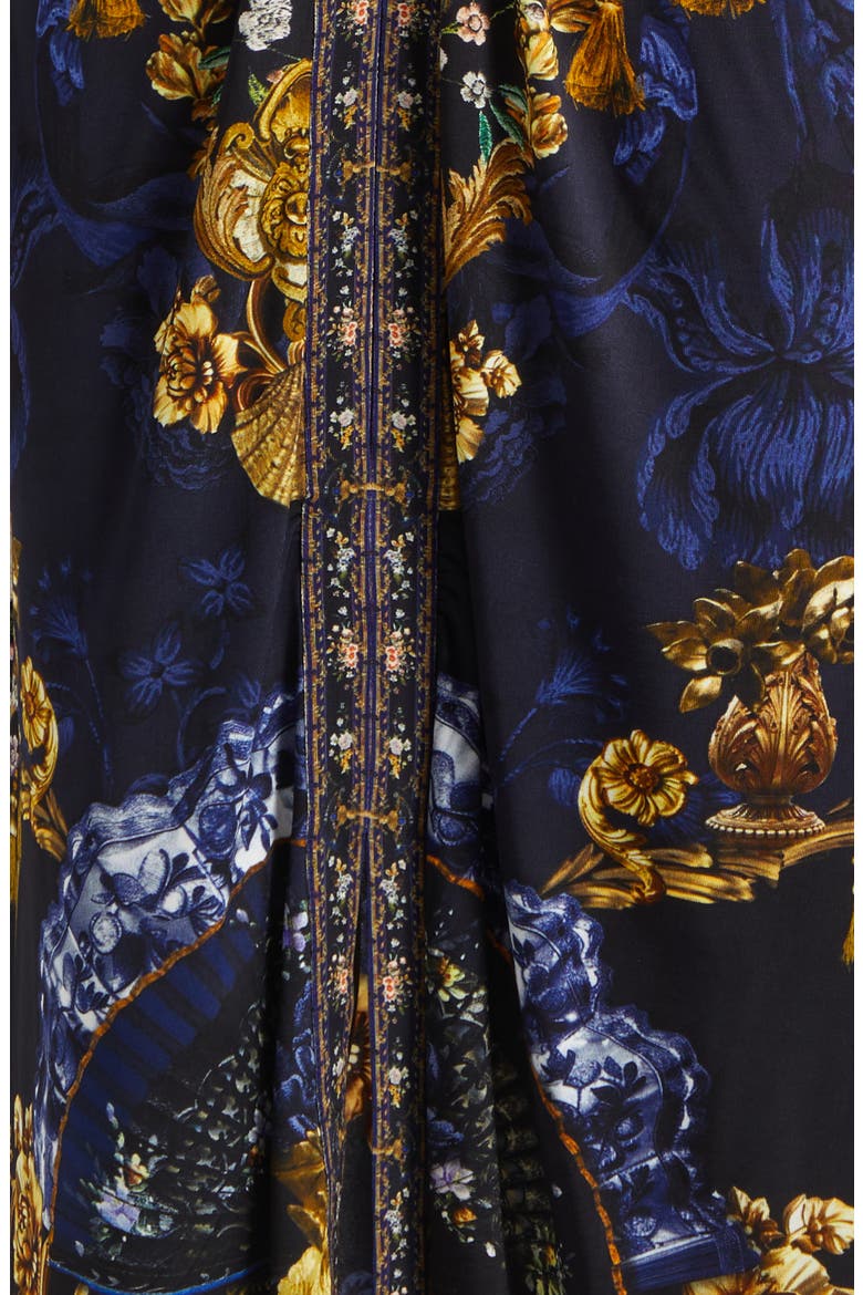 Beaded Print Long Sleeve Ruched Silk Midi Dress, Alternate, color, NOTES FROM THE BLUE ROOM