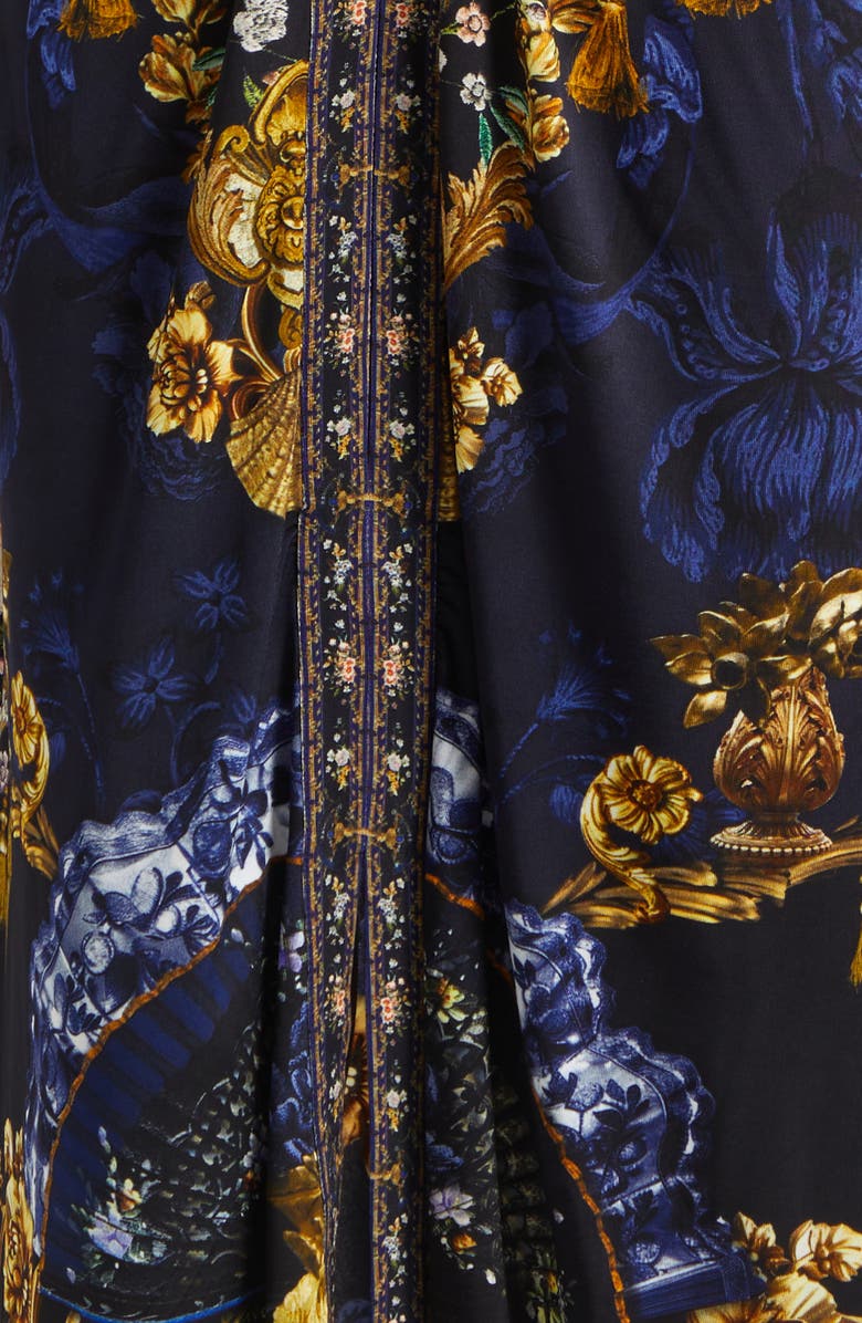 Camilla Beaded Print Long Sleeve Ruched Silk Midi Dress, Alternate, color, Notes From The Blue Room