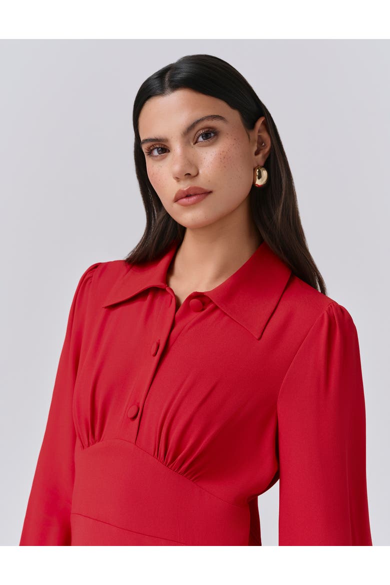 Wendy Crepe Collared Neck Midi Dress, Alternate, color, Red