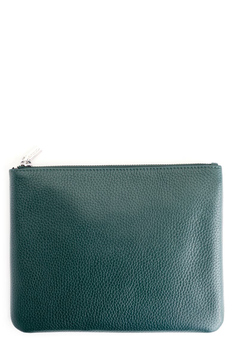 Leather Zip Travel Pouch, Main, color, DARK GREEN