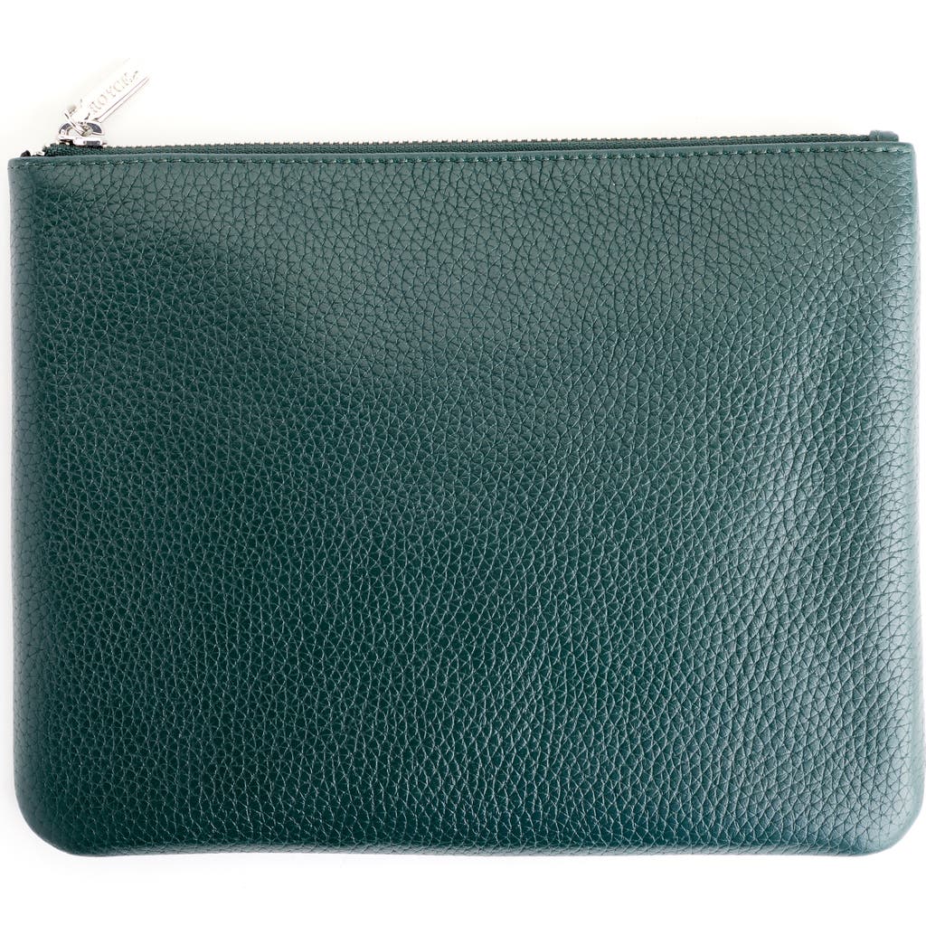 Royce New York Leather Zip Travel Pouch In Dark Green