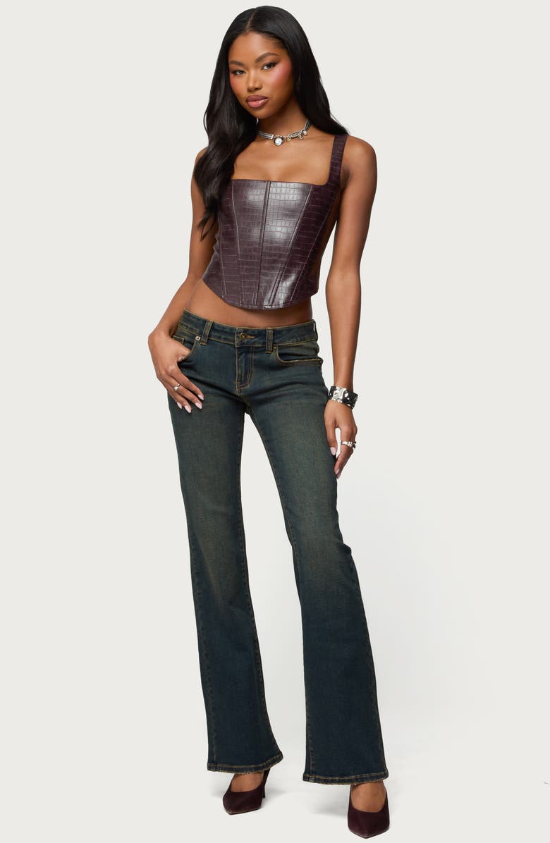 EDIKTED Shana Croc Embossed Faux Leather Corset Top, Alternate, color, 