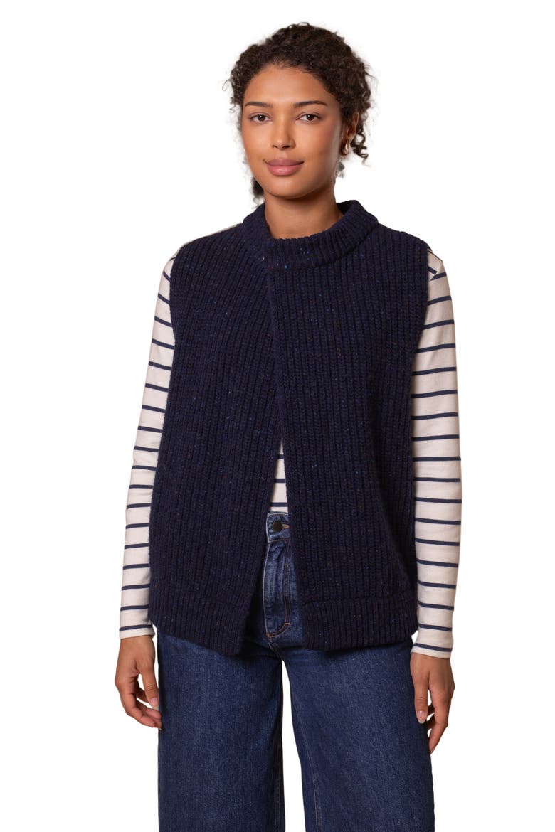 Donegal Ribbed Crew Neck Waistcoat, Alternate, color, Dark Navy