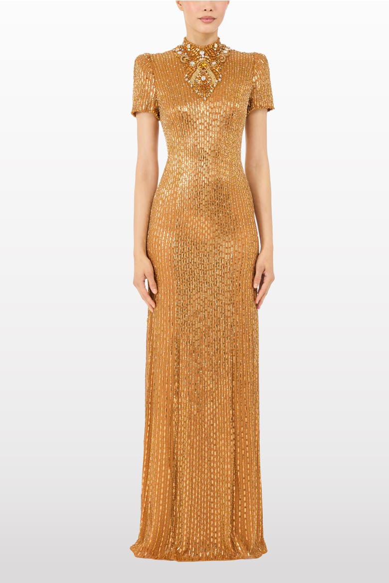 Amber Embellished Maxi Dress, Alternate, color, Amber