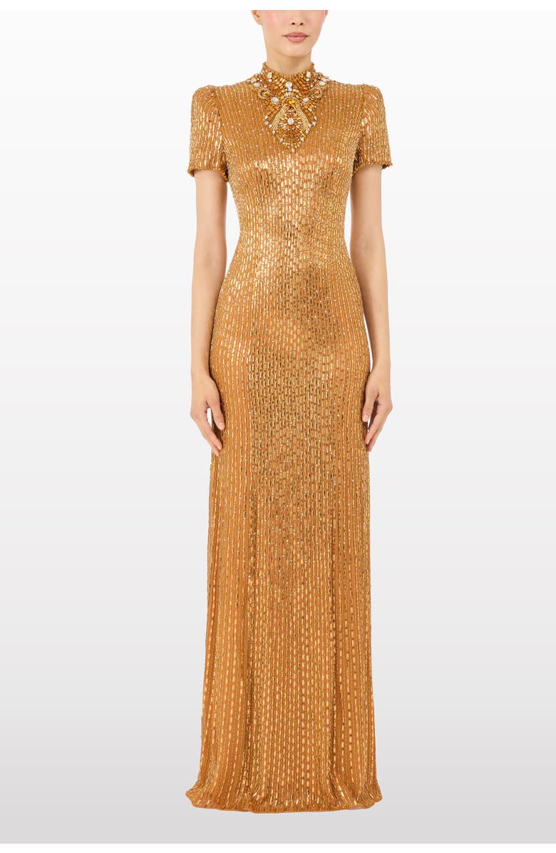 Jenny Packham Amber Embellished Maxi Dress, Alternate, color, Amber