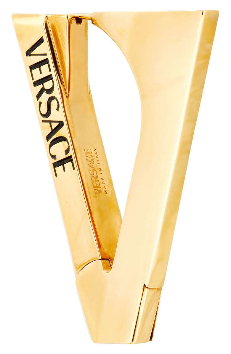 Versace V Drop Earrings, Alternate, color, Versace Gold