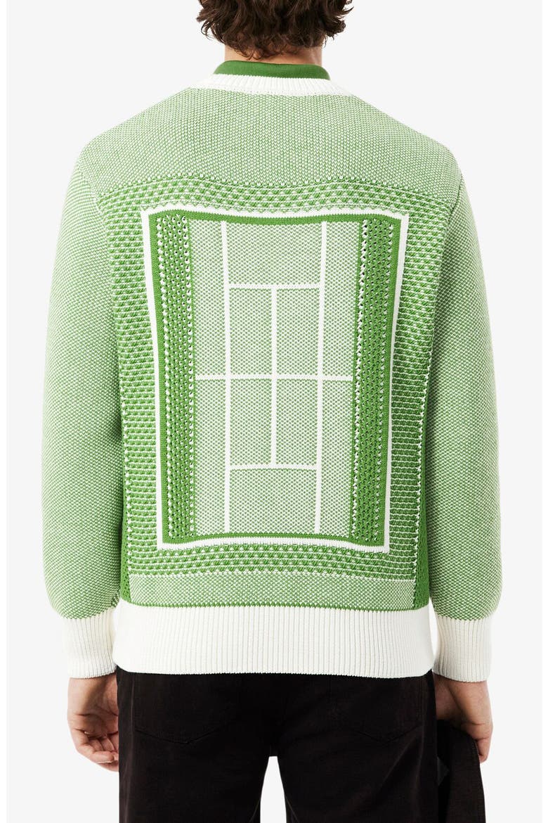 Tennis Court Cotton Blend Jacquard Sweater, Alternate, color, BILLIARD GREEN/ FLOUR