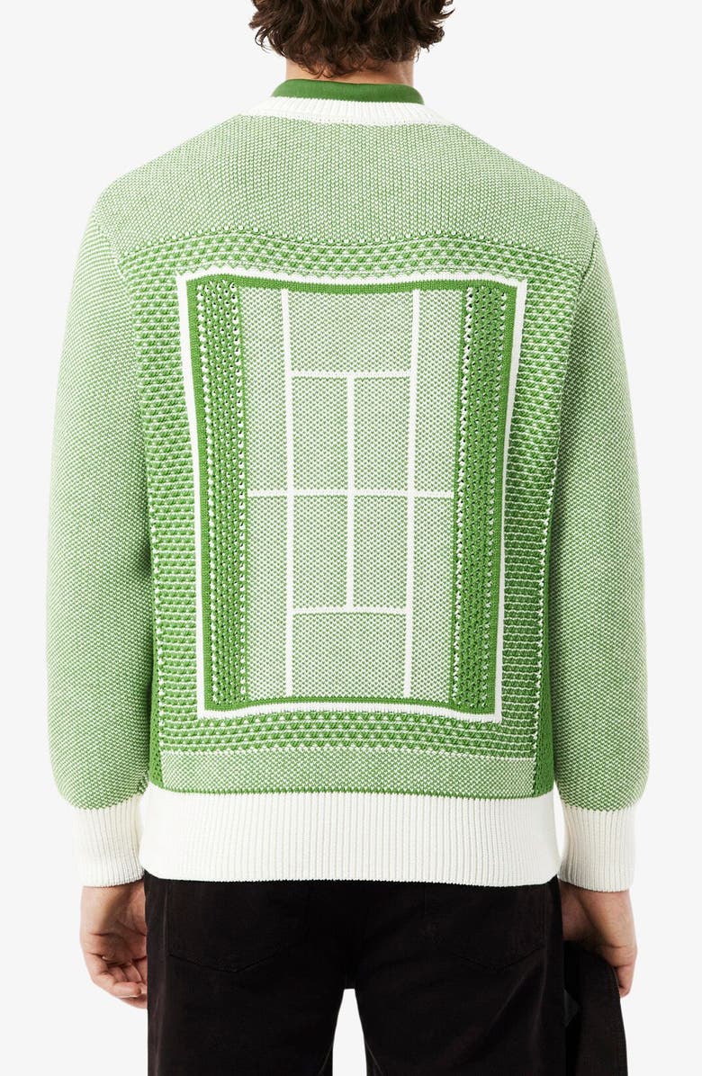 Lacoste Tennis Court Cotton Blend Jacquard Sweater, Alternate, color, Billiard Green/ Flour