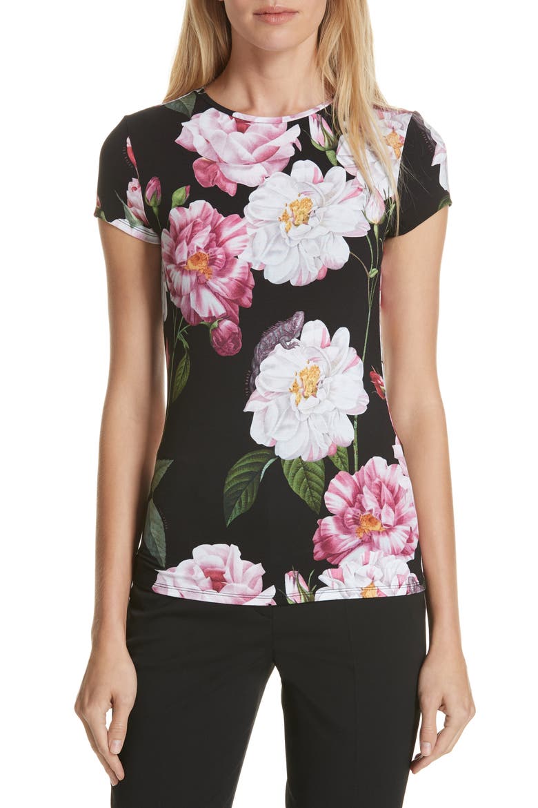 Daleyza Iguazu Fitted Tee, Main, color, BLACK