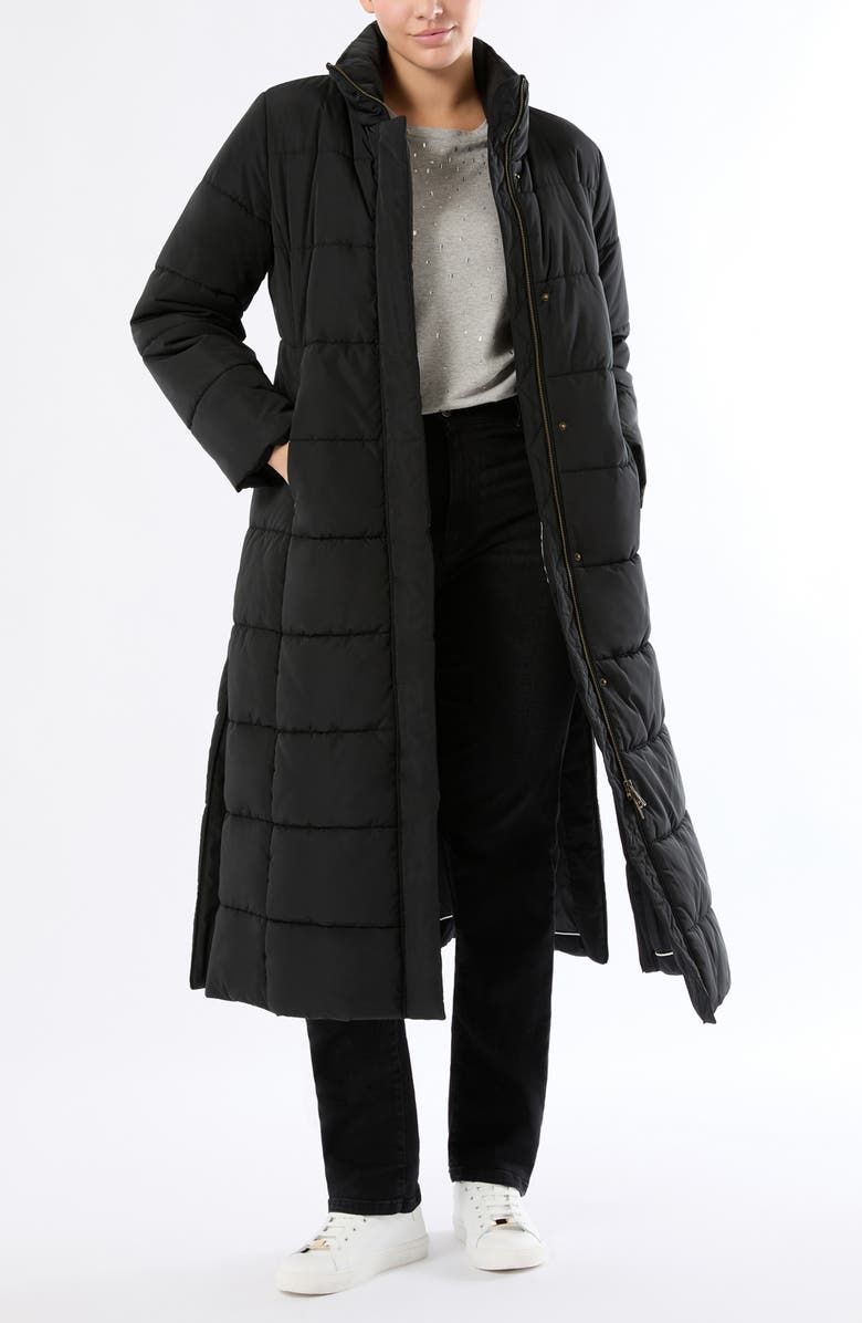 Marina Rinaldi Quark Water Repellent Quilted Coat, Main, color, Black