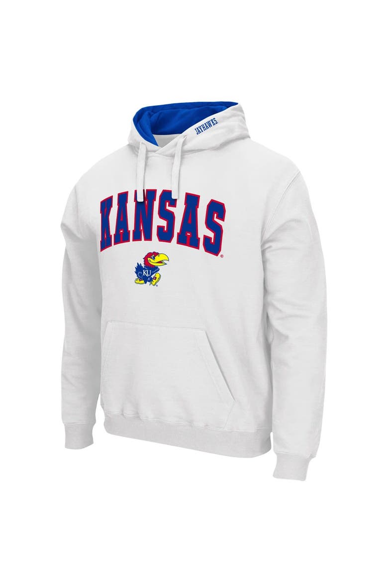 Men's Colosseum White Kansas Jayhawks Arch & Logo 3.0 Pullover Hoodie, Alternate, color, White
