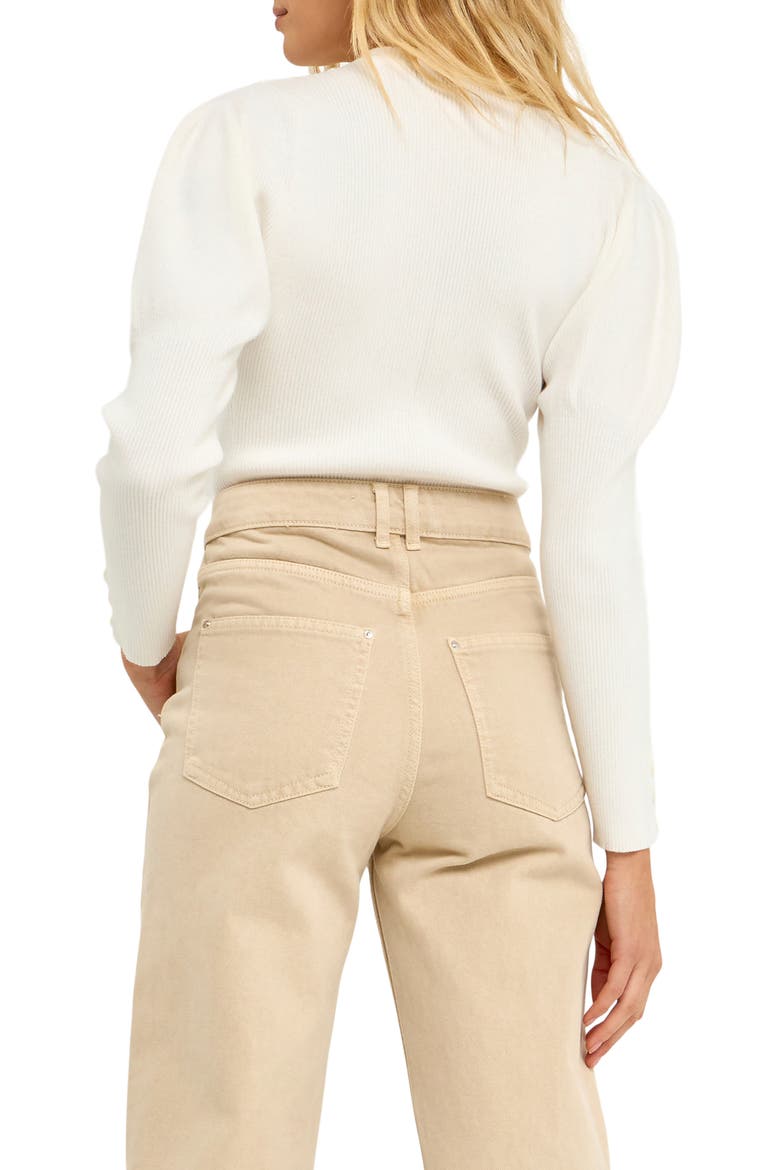 Leg of Mutton Sleeve Rib Sweater, Alternate, color, CREAM
