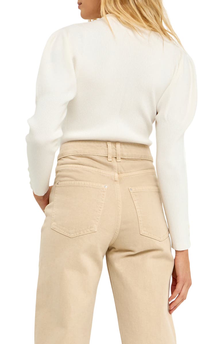 Endless Rose Leg of Mutton Sleeve Rib Sweater, Alternate, color, Cream