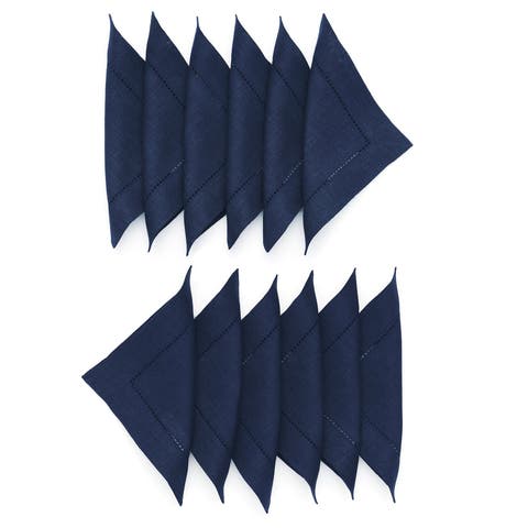 Linen Cocktail Napkins Set of 12, 6 x 6" - Classic Hemstitch