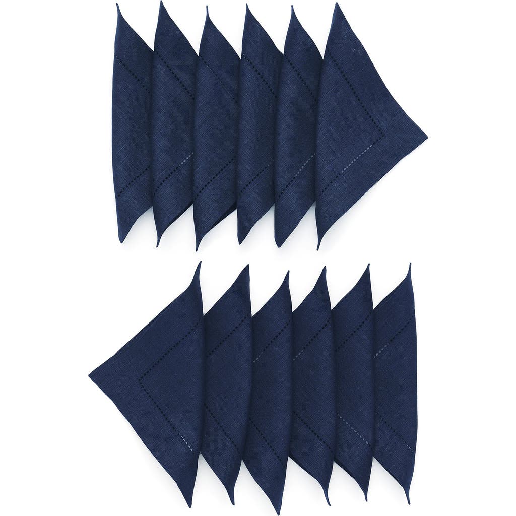 Solino Home Linen Cocktail Napkins Set Of 12, 6 X 6 Inch For Dining Table, Holiday And Everyday Tabl In Blue