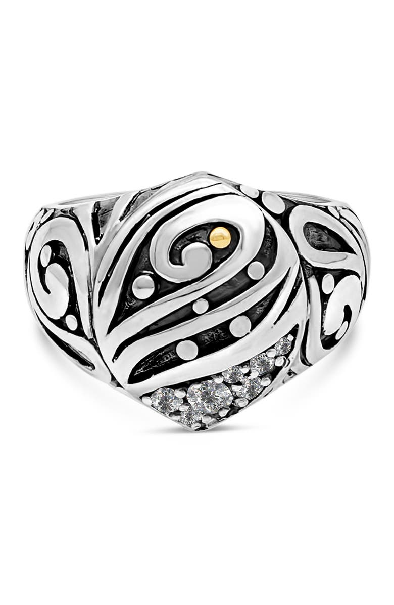 DEVATA Sterling Silver Bali Filigree Cubic Zirconia Dome Ring, Main, color,