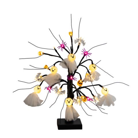 18-in Pre-Lit Artificial Halloween Ghost Dolls, Spiders, Bats & Pumpkins 24 LED Lighted Ornament Tree