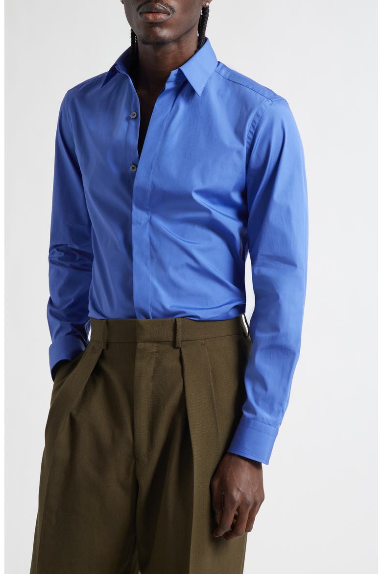 Cotton Poplin Button-Up Shirt, Main, color, PRUSSIAN BLUE