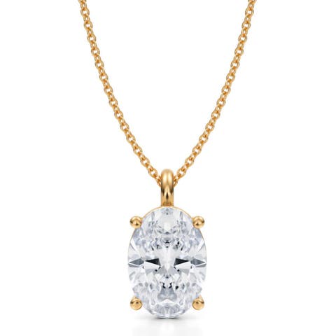 Oval Solitaire Lab Diamond Pendant Necklace 14K 3.50ct
