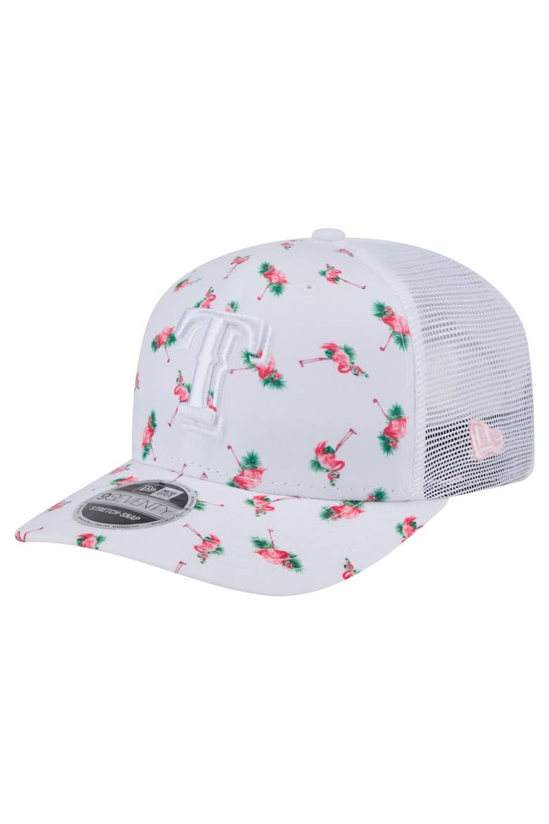 Men's New Era  White Texas Rangers Flamingo Mesh Back 9SEVENTY Stretch-Snap Hat, Main, color, White