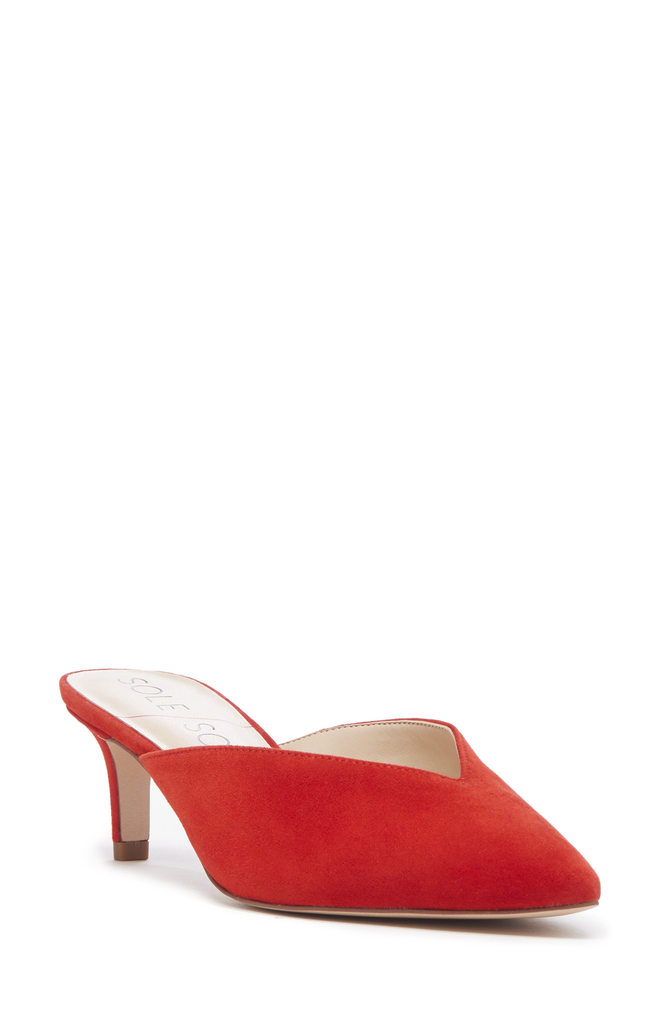 Maleah Pointy Toe Mule, Main, color, BRIGHT RED SUEDE