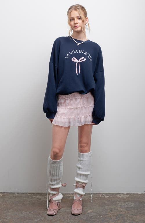 Blu Pepper Bow Crewneck Sweatshirt In Navy