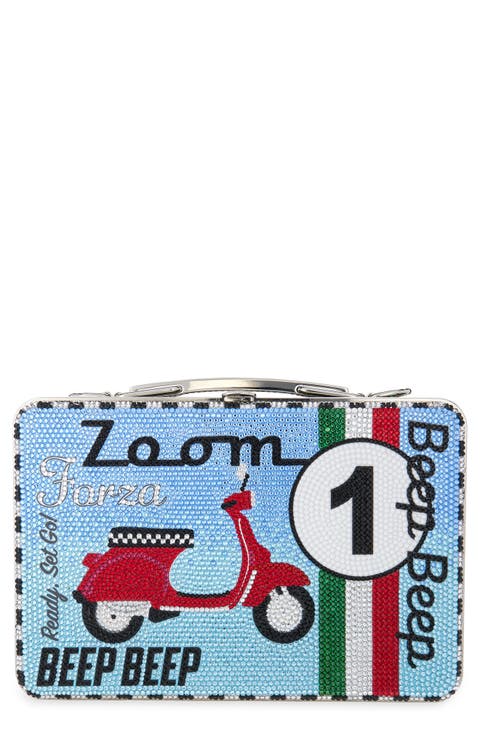 Beep Beep Crystal Embellished Lunch Box Clutch