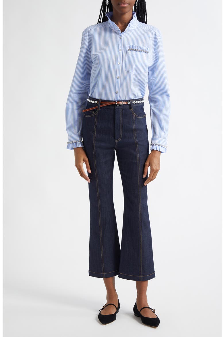 Gerda Stripe Cotton Shirt, Alternate, color, BLUE HYDRANGEA/ IVORY